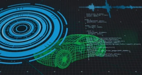Diagnostic scan command initiating HUD pulses and code scrolling while green Stock Footage 321783217