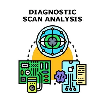 Diagnostic scanning analyzing data and electronic hardware Stock Illustration