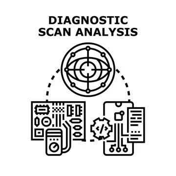 Diagnostic scanning analyzing data and electronic hardware Stock Illustration