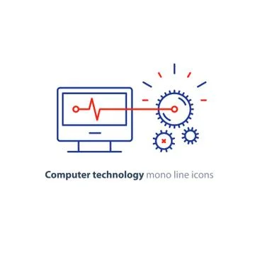 Diagnostic system, engine test, software integration, data processing line ic Stock Illustration