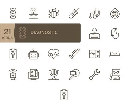 Diagnostic Vector Graphics Pack including 25 Regular Line 256x256 PIXEL Per.. Stock Illustration