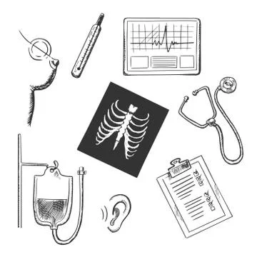 Diagnostics and medical test object sketches Stock Illustration