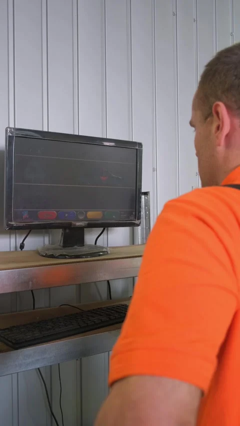 Diagnostics of camber of car wheels. Vertical video Video stock 250342929