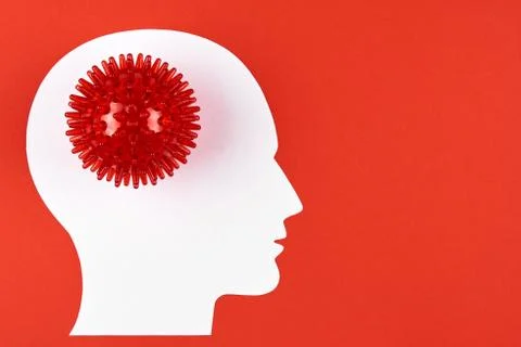 Diagnostics concept with strain virus model and human's head on red backgroun Stock Photos