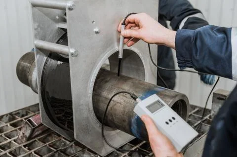 Diagnostics of the quality of the pipe for drilling Stock Photos