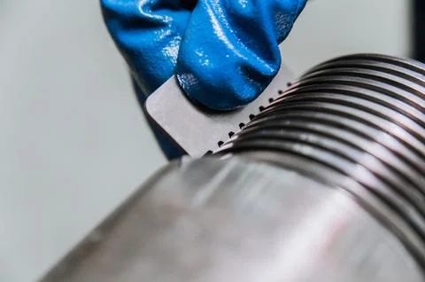 Diagnostics of the quality of the pipe for drilling Stock Photos