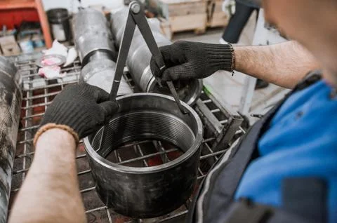 Diagnostics of the quality of the pipe for drilling Stock Photos