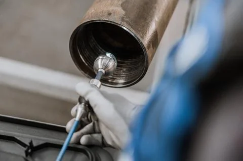 Diagnostics of the quality of the pipe for drilling Stock Photos