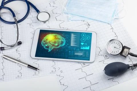 Diagnostics on tablet with brain functionality concept 写真素材