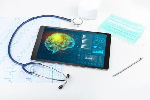 Diagnostics on tablet with brain functionality concept 写真素材
