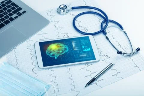 Diagnostics on tablet with brain functionality concept 写真素材