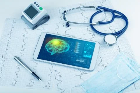 Diagnostics on tablet with brain functionality concept 写真素材