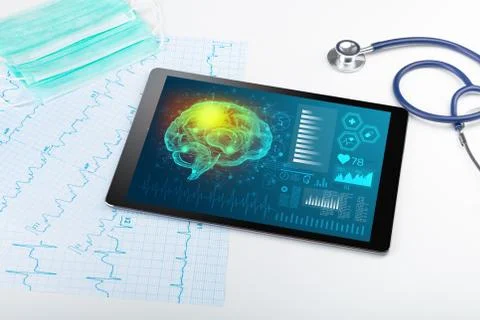 Diagnostics on tablet with brain functionality concept 写真素材