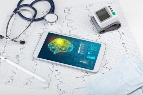 Diagnostics on tablet with brain functionality concept 写真素材