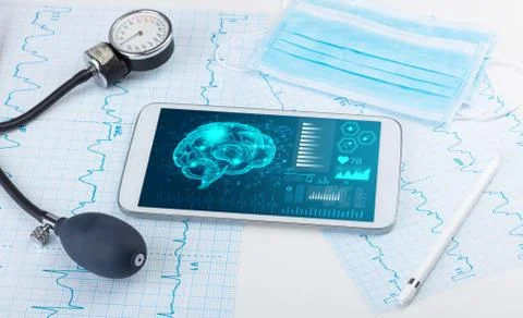 Diagnostics on tablet with brain functionality concept 写真素材