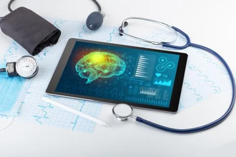 Diagnostics on tablet with brain functionality concept 写真素材