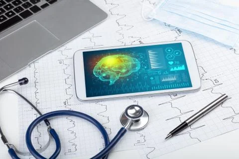 Diagnostics on tablet with brain functionality concept 写真素材