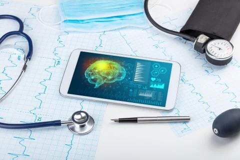 Diagnostics on tablet with brain functionality concept 写真素材