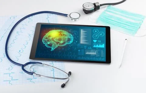Diagnostics on tablet with brain functionality concept 写真素材