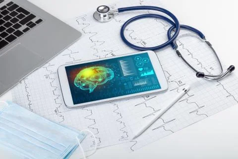 Diagnostics on tablet with brain functionality concept 写真素材