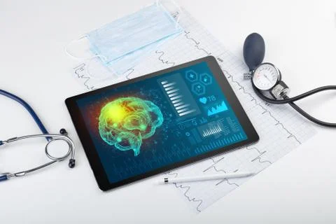 Diagnostics on tablet with brain functionality concept 写真素材