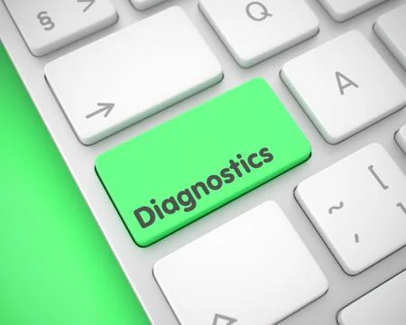 Diagnostics - Text on the Green Keyboard Key. 3D. Stock Illustration