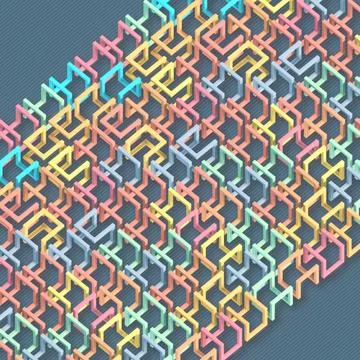 Diagonal 3D Pastel Isometric Maze Pattern with Mint and Pink Stock Illustration