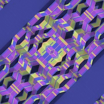 Diagonal 3D Tech Texture Neon Green and Purple Blocks on Blue Background Stock Illustration
