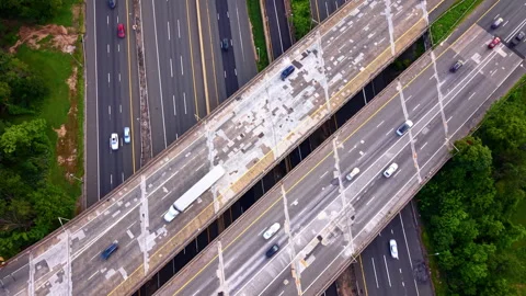 Diagonal aerial of patched bridge deck on multilane highway 動画素材 341033981