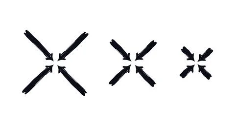 Diagonal arrows pointing to center bold thick stroke graphic element set Stock Illustration