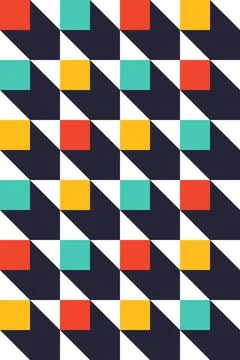 Diagonal Bauhaus Poster with Repeating Grid of Color Blocks and Long Shadows Illustrazione stock
