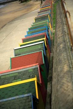 Diagonal beach huts Stock Photos