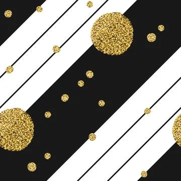 Diagonal black lines on white background with Golden dots seamless design. Stock Illustration