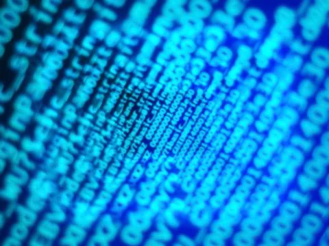 Diagonal blue computer code bokeh background Stock Illustration