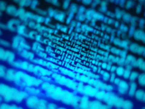 Diagonal blue computer code bokeh background Stock Illustration