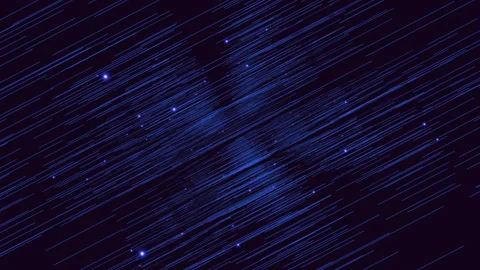Diagonal blue light streaks and glowing stars moving across dark night sky Stock Footage 334139327