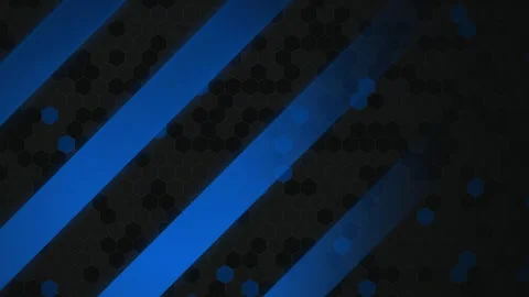 Diagonal blue stripes glide over a dark hexagonal grid in a seamless loop Stock Footage 341856062