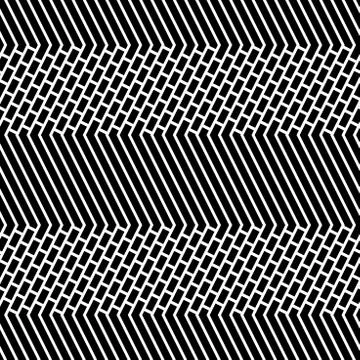 Diagonal Bricks and Stripes Black White Vector Seamless Pattern. Stock Illustration