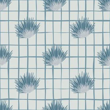 Diagonal bush ornament seamless pattern. Doodle hand drawn blue elements on g Stock Illustration