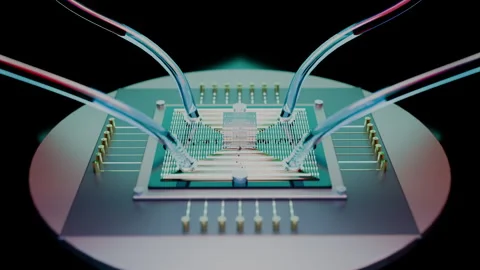 Diagonal Camera Sweep Across Overclocked Quantum Chip in Red, 4K Stock Footage 345012245