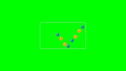 A diagonal chain of alternating orange and blue spheres on a green background Stock Footage 341821071