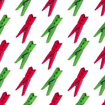 Diagonal Clothespins Pattern on White Background Stock Photos