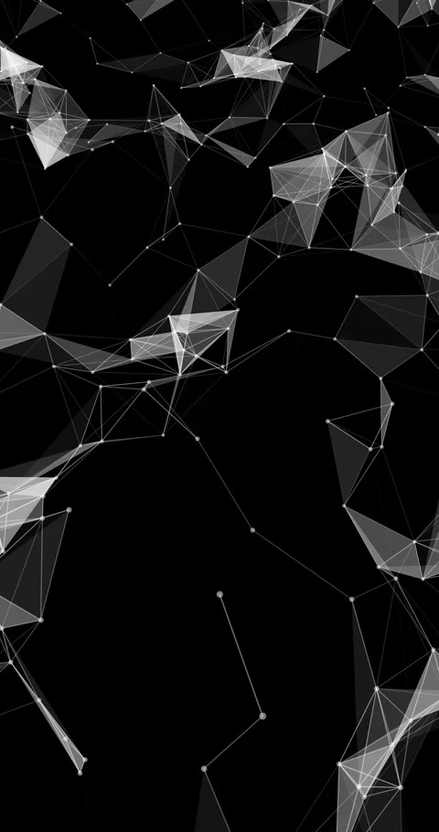 A diagonal flight along a multi-layered monochrome plexus mesh with glowing  Video stock 345551885