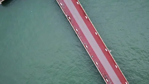 Diagonal fly over of Bedok Jetty, Singapore Stock Footage 275893030