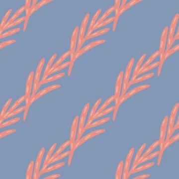 Diagonal geometric seamless pattern with botanic pink simple leaf branches. B Illustrazione stock