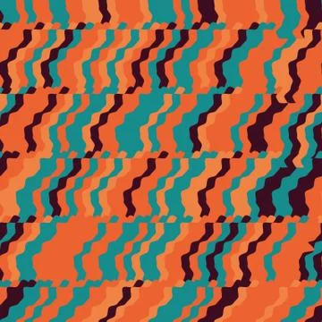 Diagonal glitch striped seamless vector pattern in vibrant orange and teal Illustrazione stock
