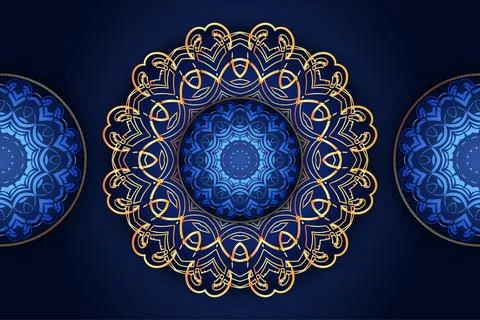 Diagonal gold mandala pattern on deep navy surface with rich floral Illustration