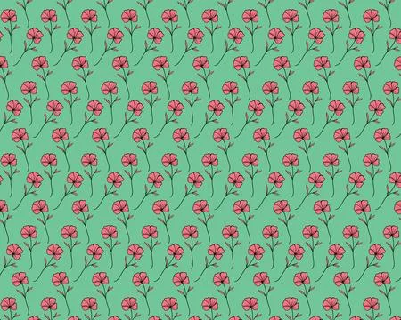 Diagonal Grid of Simple Pink Roses with Yellow Centers on a Light Green Bac.. Stock Illustration