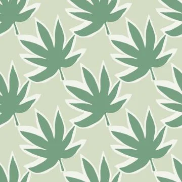 Diagonal hemp leaves on seamless pattern in pastel green tones. Stock Illustration