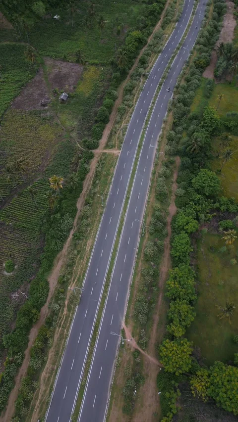 Diagonal Highway Across Green Fields Logistics Route Stock Footage 328018486